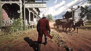 [4K] RDR2 Gold Panning Expedition (walk, train trip, horse ride, camping)