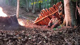 Overnight in the wilderness.Shelter building.special fireplace with wood reflektor.wildlife.Survivor