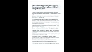 Culturally Competent Nursing Care; A Cornerstone of Caring Exam 2023 with complete solution