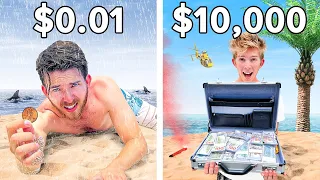 SOBREVIVIENDO en una Isla *$0.01 vs $10,000*