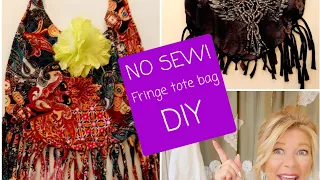 Easy diy, how to make a fringe tote bag from a shirt, with no sewing.