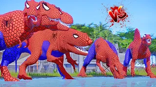 Spider-Man T-Rex, Godzilla, Indominus Rex, Shark, Indoraptor, Giganotosaurus Dinosaurs Fighting