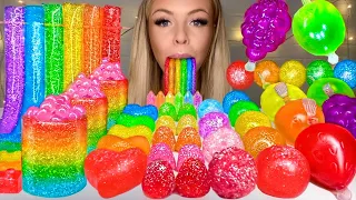 ASMR RAINBOW GLITTER* EDIBLE SHOT GLASS, POPPING BOBA, TIK TOK JELLY FRUIT CANDY MUKBANG 먹방 HUNNIBEE