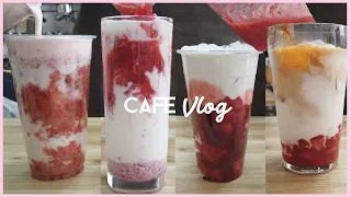 SUB) Strawberry Cafe vlog, Strawberry Latte, Strawberry Milk, and korea Cafe Vlog