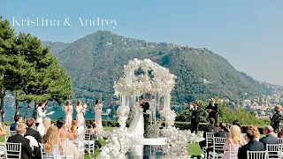 Magnificent wedding at Villa Bonomi on Lake Como in Italy. Designer wedding dress