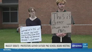 Protestors gathered outside Port Neches-Groves High School to call for removal of district's mascot