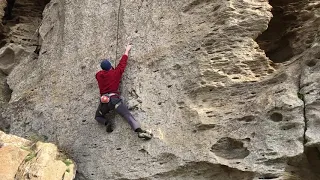 Nardaran village. Azerbaijan. Rock climbing training.
