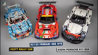 LEGO Technic 42125 Ferrari vs 42096 Porsche vs 42077 Rally Car - Are they all the same?