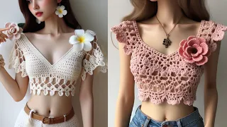 crochet cropped top design ideas  (sharing ideas create by AI) #crochet #knitting