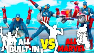 Captain America doing all Built-In & Marvel Dances & Emotes (Kit Emote, Grand Salute, Meow)