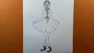 Comment dessiner une fille derrière - dessin facile || Dessin très facile || Dessin au crayon