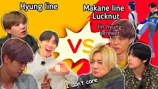 (BTS Funny moments sub Indo) SELAMATKAN HYUNG LINE DARI MAKNAE LINE LUCKNUT