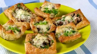 Даже Лепить не Надо! Неимоверно Вкусная Закуска с Грибами из Слоёного Теста.