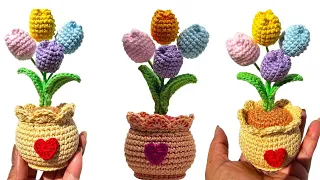 🌷 ¡Increíble Truco de Crochet! Maceta de Tulipanes que Enamorará en San Valentin ¡No te lo Pierdas!