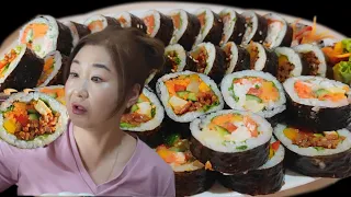 날치알김밥 КИМПАБ  ДВУХ ВИДОВ И  ОСТРАЯ ТУШЕНАЯ  РЫБА ПО КОРЕЙСКИ ✔MUKBANG