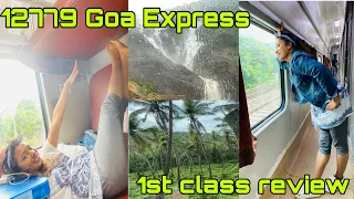 12779 Goa Express 1st class coach review | Madgaon to Pune | Dudhsagar from train @namratabhuiya