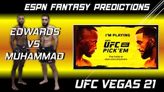 UFC Vegas 21 Edwards vs. Muhammad ESPN Fantasy Pick'em Predictions