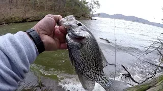 Crappie Fishing From The Bank With A Micro Setup - Rough, Windy Conditions!