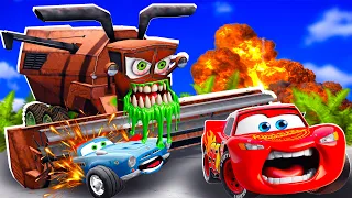 Big & Small:McQueen and Finn McMissile VS FRANK mega ZOMBIE slime cars in BeamNG.drive
