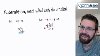 UPPSTÄLLNING SUBTRAKTION, med heltal och med decimaltal.