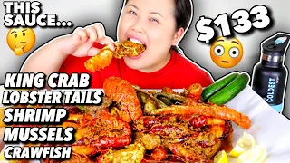 KING CRAB LEGS + LOBSTER TAILS + SHRIMP + MUSSELS + CRAWFISH SEAFOOD BOIL MUKBANG 먹방 EATING SHOW!