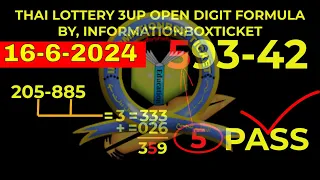 16-6-2024  THAI LOTTERY 3UP OPEN DIGIT FORMULA BY, INFORMATIONBOXTICKET.