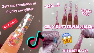 TRYING A VIRAL TIKTOK GEL X RAW GLITTER ENCAPSULATION NAIL HACK | GEL EXTENSION TIPS & TRICKS