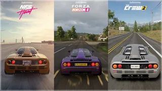 Need For Speed Heat vs Horizon 4 vs The Crew 2 | McLaren F1 Sound & 4K Gameplay Comparison