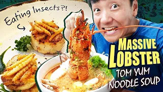 GIANT LOBSTER Tom Yum Noodle Soup, EATING INSECTS & Huamum Night Market in Bangkok Thailand