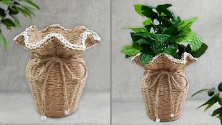 Diy flower vase with jute rope | Handmade home decor idea | Jute Rope flower pot craft idea