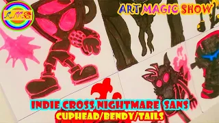 Drawing FRIDAY NIGHT FUNKIN'-Indie Cross Nightmare [Devil's Gambit] Sans/Cuphead/Bendy/Tails #002