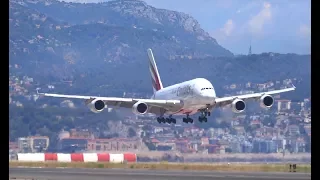 Awesome Emirates Airbus A380 landing runway 22 in Nice