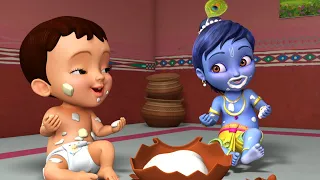 వెన్న దొంగ కృష్ణ వస్తాడు - Little Krishna | Telugu Rhymes for Children | Infobells