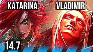 KATARINA vs VLADIMIR (MID) | 10/0/3, 72% winrate, 6 solo kills, Legendary | TR Challenger | 14.7