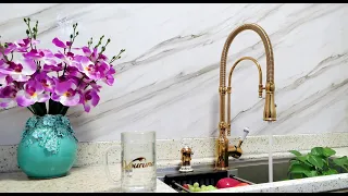 VOURUNA LUXURIOUS GOLDEN SPRING PULL DOWN KITCHEN FAUCET