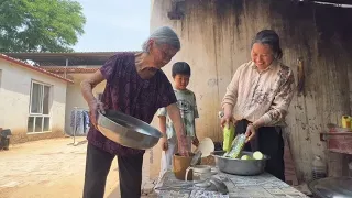 Qingxiang went to my sister's house to pick a pile of zucchini  went home to fry it in a pan  and h