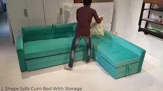 L Shaped Sofa cum Bed With Lounger & Storage | L Shaped Sofa Designs for Small Living Room | L shape