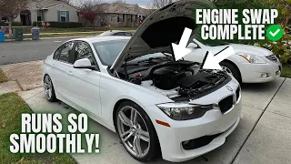 BMW F30 ENGINE SWAP!! (PART 3) (NEW ENGINE IS IN!)