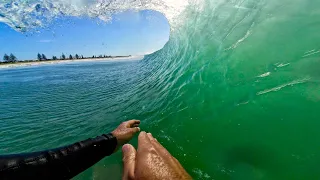 Crystal clear beach break tubes | POV RAW SURF SESSION