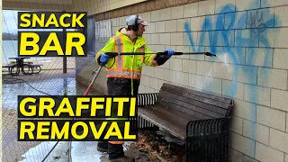 Removing Graffiti from Outdoor Snack Bar: Power Washing Transformation!