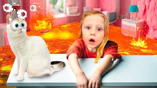 Dad Rescued Nastya and her Cat - The Floor is a Lava story for kids