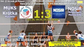 tv.nsk.pl 2019-01-12 MUKS Krótka Mysiadło vs NOSiR Nowy Dwór Maz. 1:3 - transmisja na żywo siatkówki