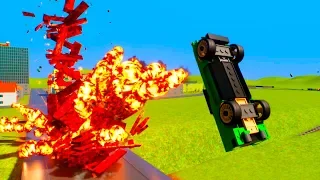 Lego Cars Jump on Exploding Ramp | Brick Rigs