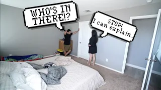 PRETENDING TO HIDE SOMEONE IN THE ROOM PRANK ON HUSBAND! 😲