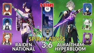 NEW 3.6 Spiral Abyss!│Raiden National & Alhaitham Hyperbloom | Floor 12 - 9 Stars | Genshin Impact