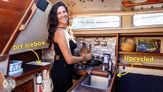 Budget Boat Transformed using Upcycled Materials! Stainless Galley Refit REVEAL | A&J Sailing