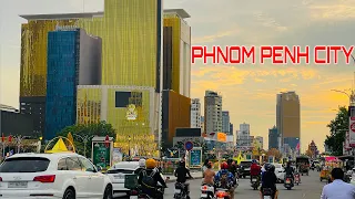 Phnom Penh Cambodia Relaxing Drive Evening Time Along Naga World Riverside And Royal Palace