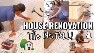 FLOOR TILE INSTALL!!🏠 MAJOR RENOVATION OF OUR ARIZONA FIXER UPPER Episode 13