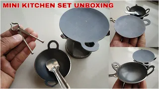 Miniature Kitchen set Unboxing | Miniature Iron Play Set tawa, kadhai and Stove | Mini Cooking set