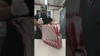 Prepping a Beef Rib Section for Tomahawk Steaks. 🥩🔪 #shorts #beef #steaks